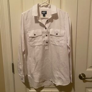 Lands' End White Button-Up Shirt-Size M
